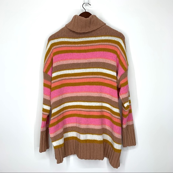 Aerie Oversized Pink Brown Peach White Multi Stripe Chenille Knit Sweater New - Picture 3 of 13